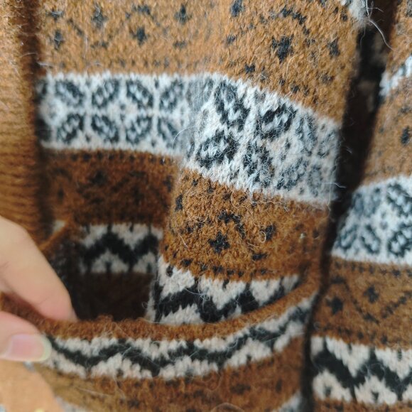 Sezane Thais jacket sz S sweater cardigan kid mohair brown jacquard - Picture 10 of 13